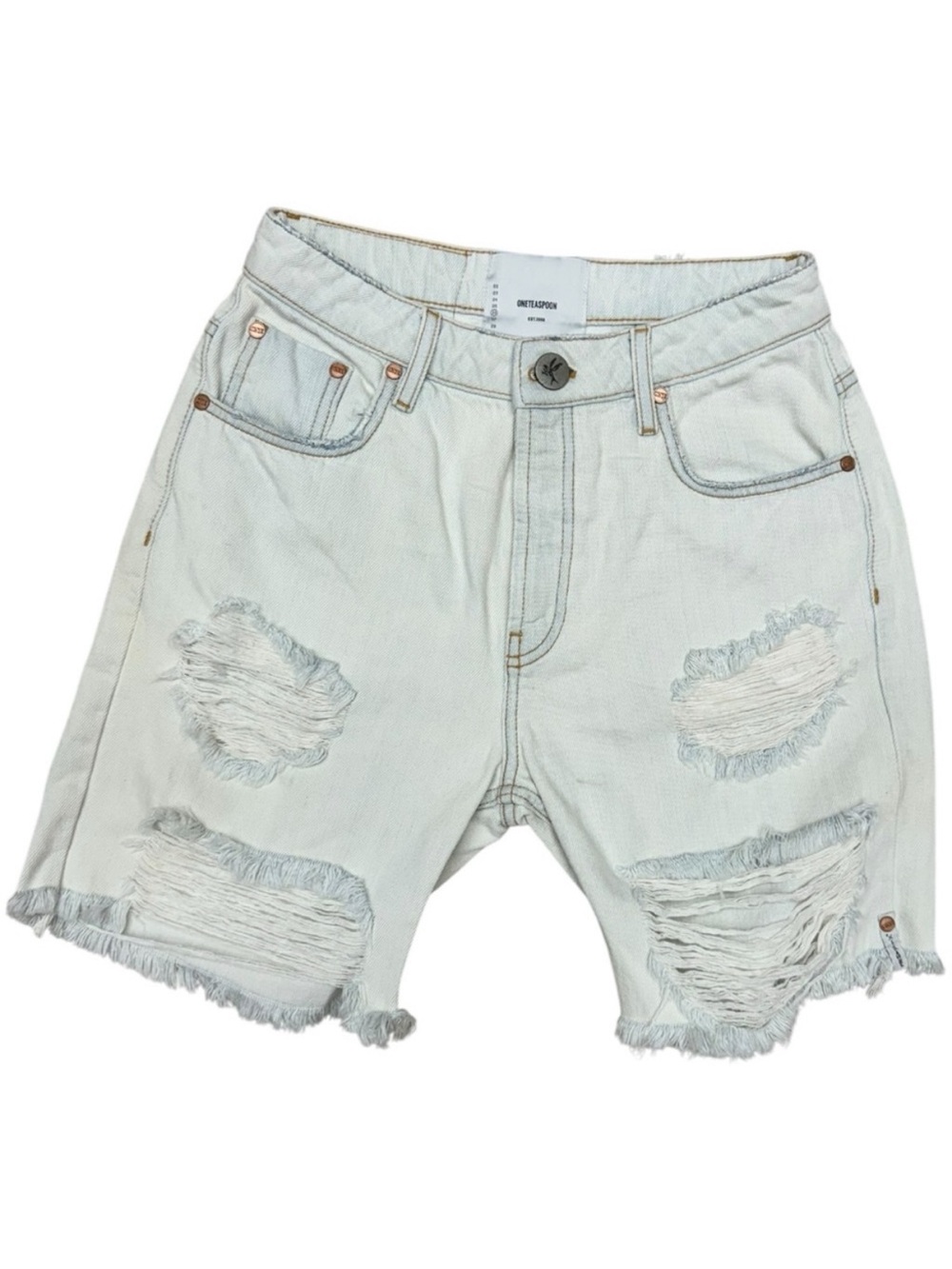 One Teaspoon Longline Trucker Denim Shorts, Size 26, NWT, White Ripped Shorts